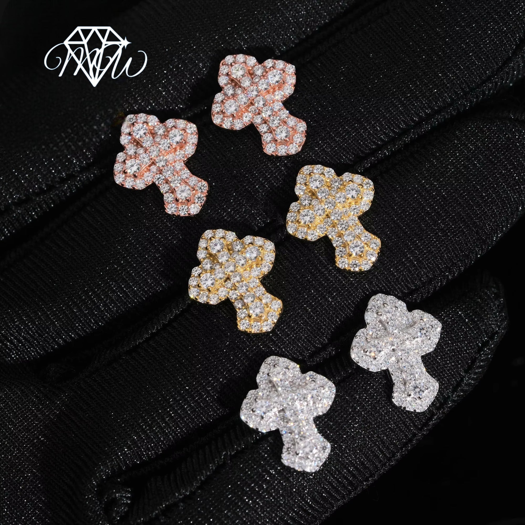 Iced Out Moissanite Cross Earrings - VVS Hip Hop Hoops in 925 Silver with Gold Plating