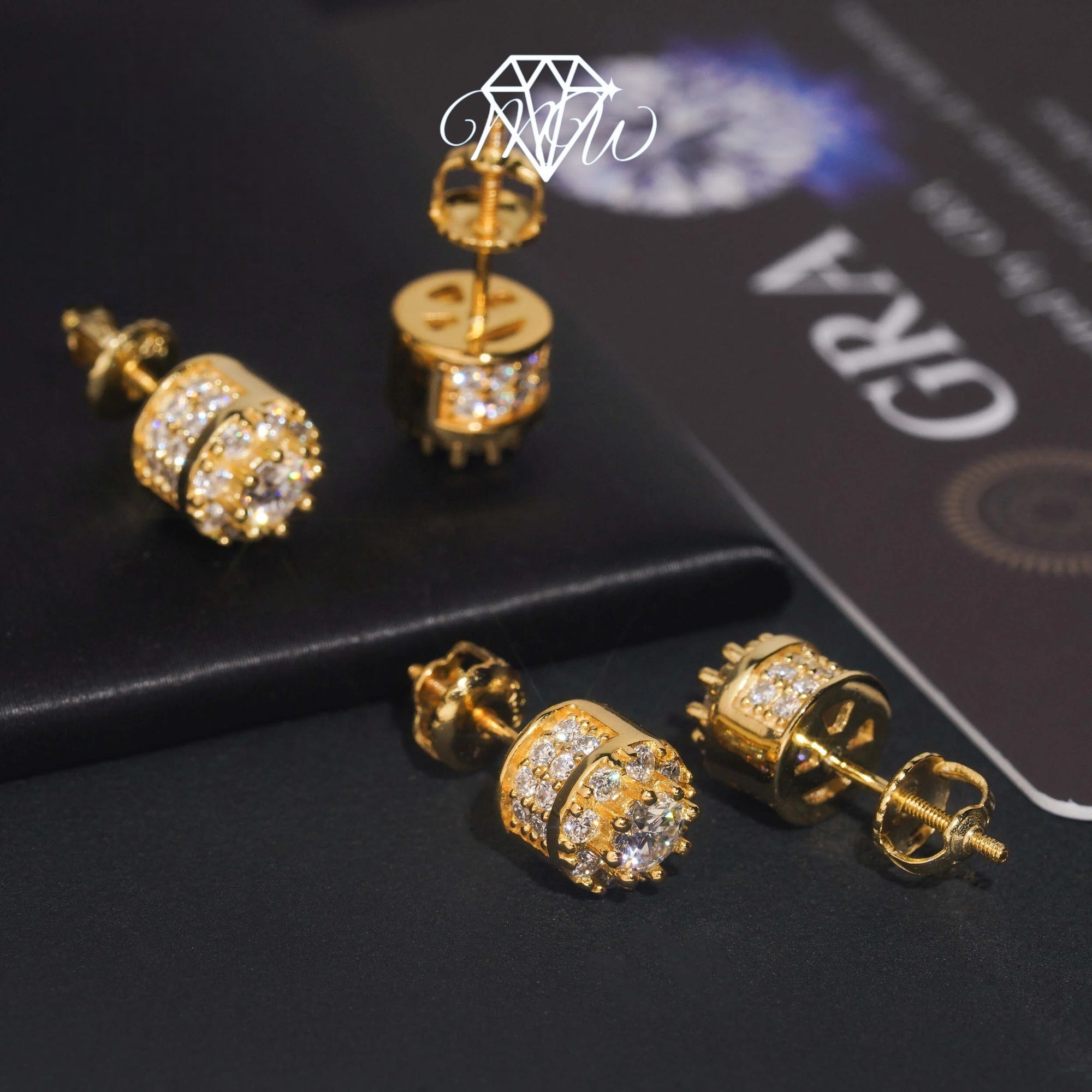 VVS Moissanite Iced Out Stud Earrings – GRA Certified Hip Hop Jewelry in 925 Sterling Silver with Gold Plated Finish | Ready to Ship for Men