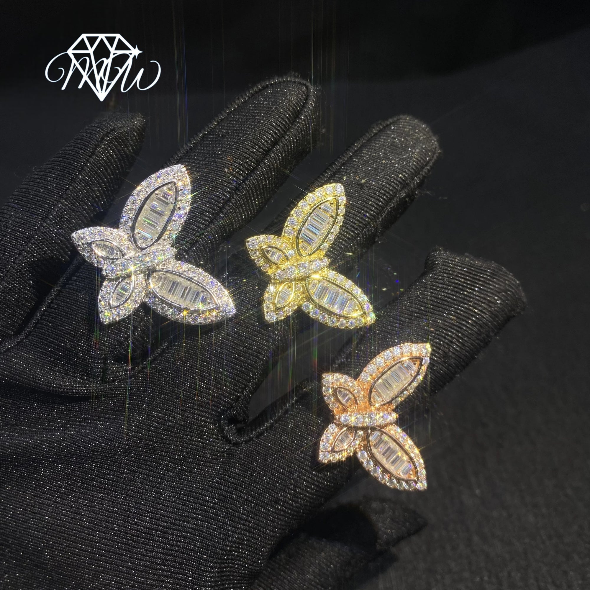 VVS Moissanite Butterfly Ring – 925 Silver Iced Out Baguette