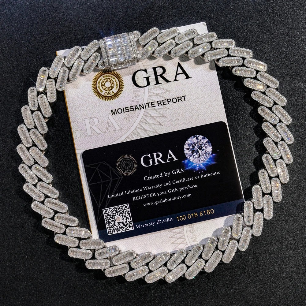 Custom Clasp Moissanite Cuban Chain – VVS Baguette Iced 925 Silver Jewelry