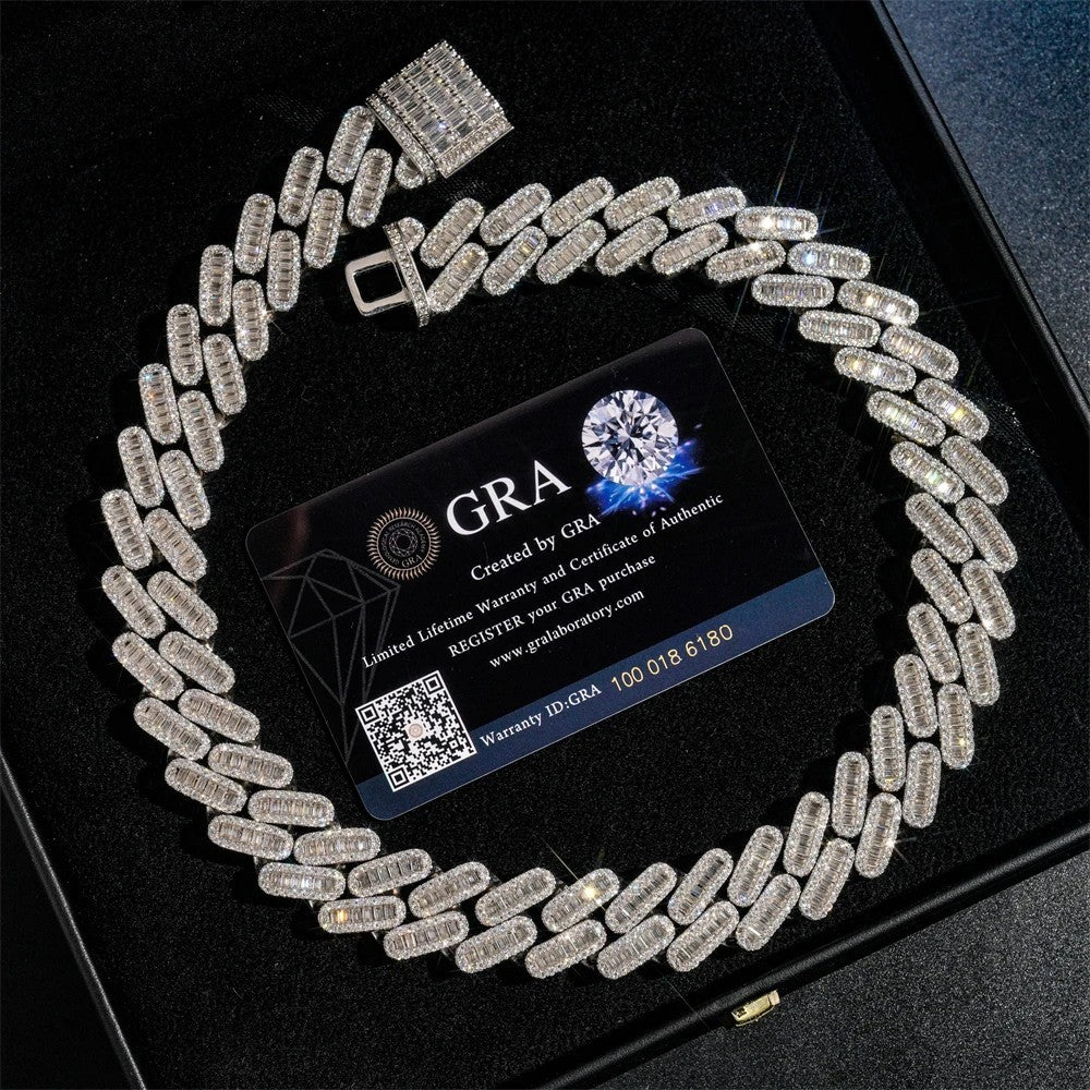 Custom Clasp Moissanite Cuban Chain – VVS Baguette Iced 925 Silver Jewelry