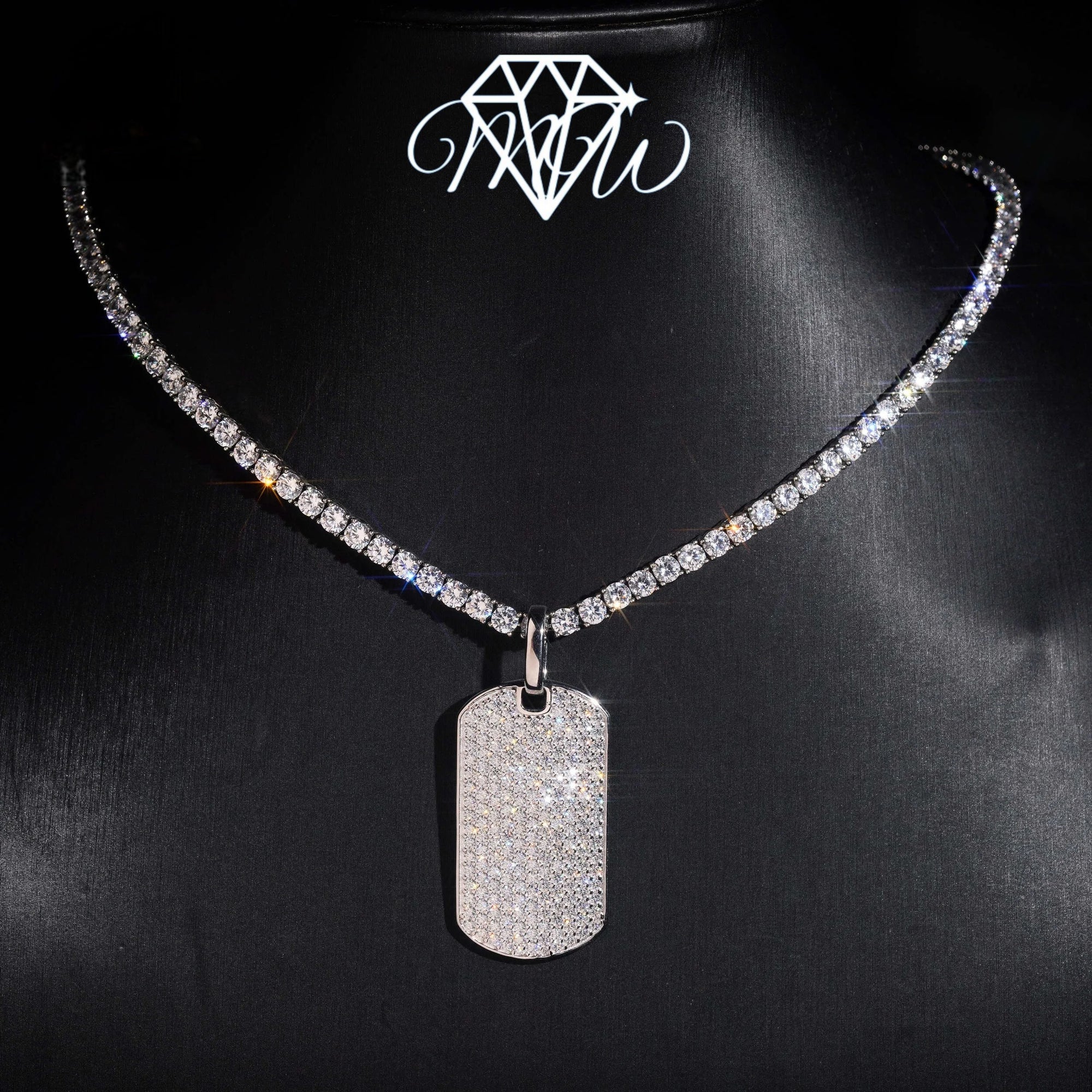 925 Silver Set Poker Pendant and tennis chain  – VVS Moissanite Iced Out Hip Hop Jewelry