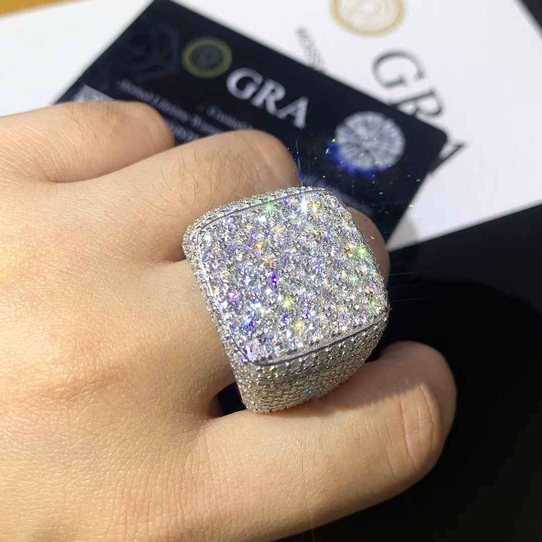 VVS Moissanite Square Ring – Iced Out 14K Gold Plated 925 Sterling Silver