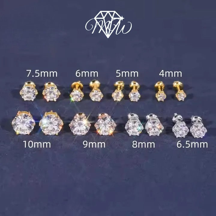 Round Cut Moissanite Stud Earrings – VVS Iced Out 925 Silver & Gold Plated