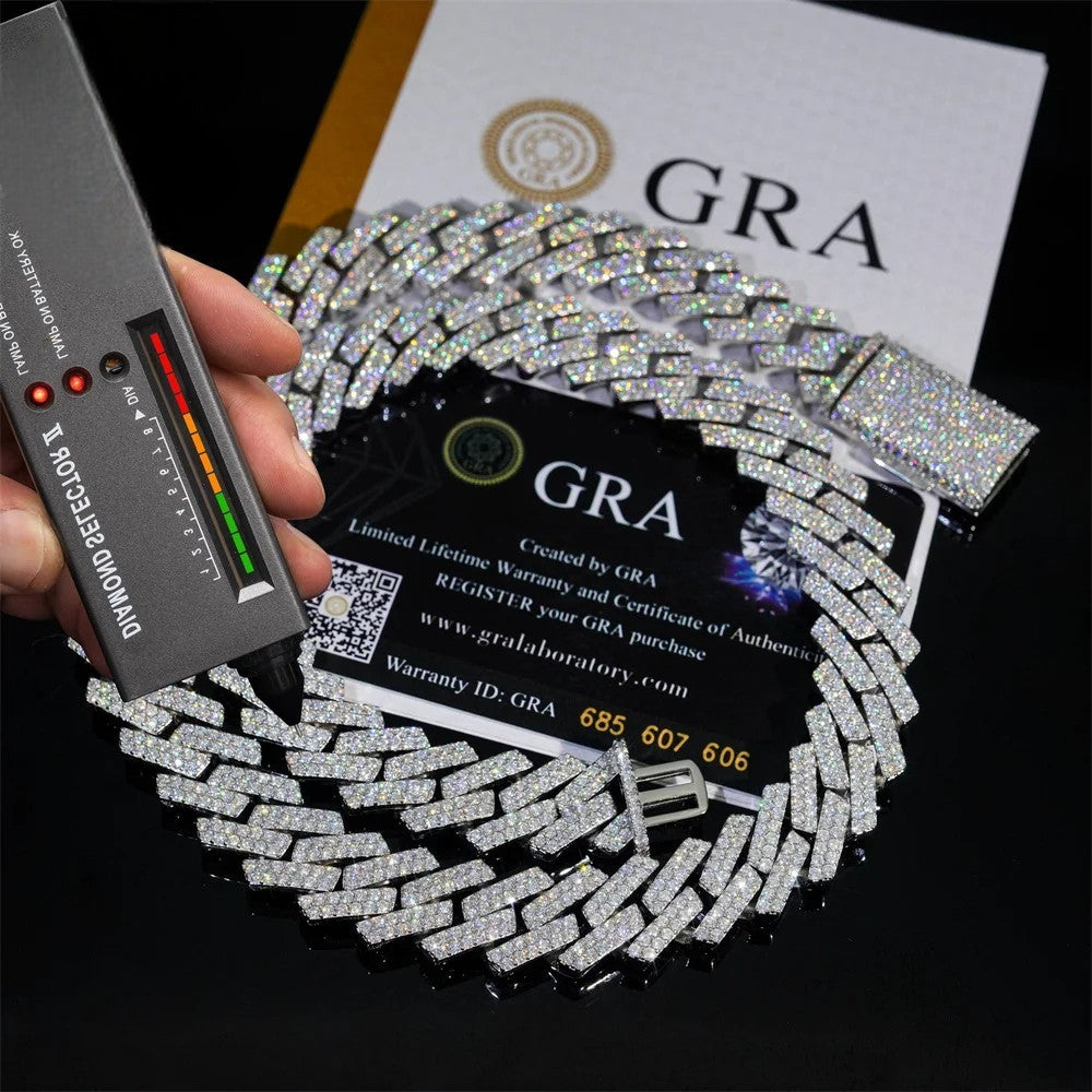 15mm Moissanite Cuban Link Chain – 925 Sterling Silver Iced Out Hip Hop Jewelry