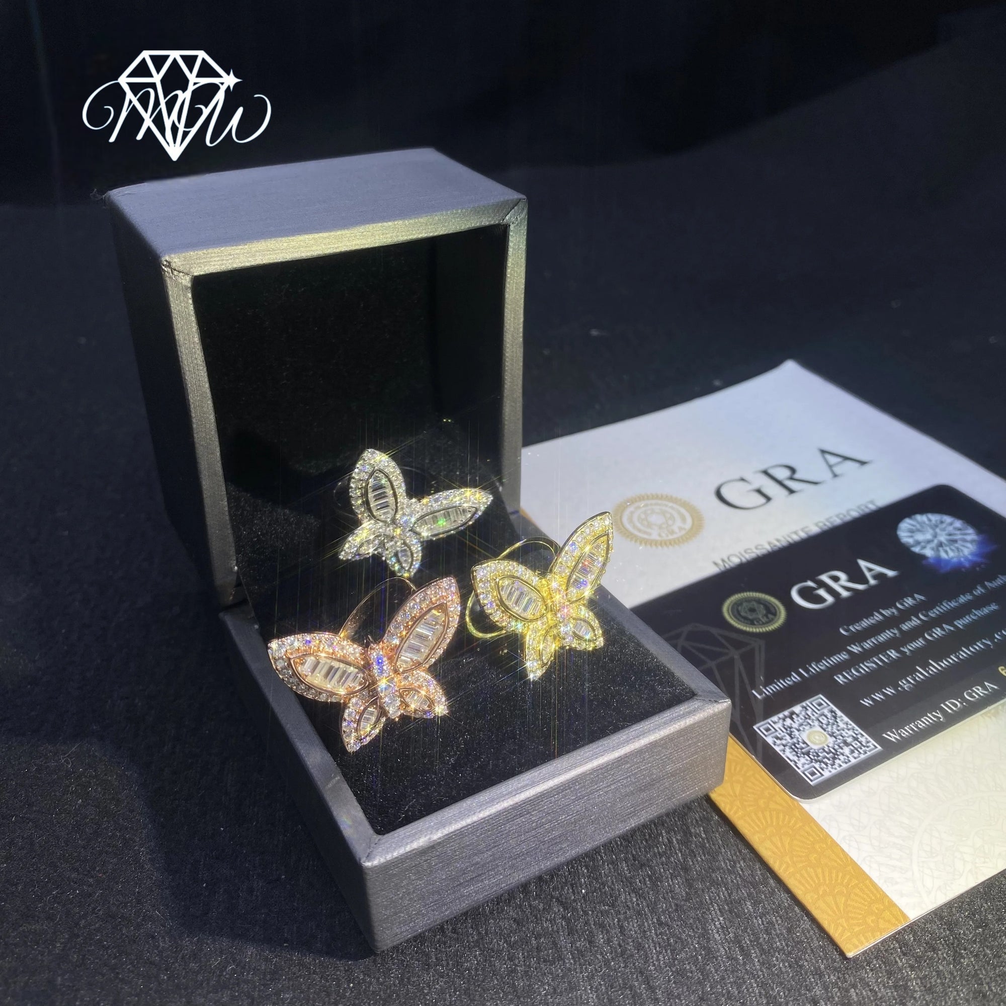 VVS Moissanite Butterfly Ring – 925 Silver Iced Out Baguette