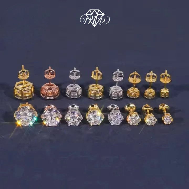 Round Cut Moissanite Stud Earrings – VVS Iced Out 925 Silver & Gold Plated