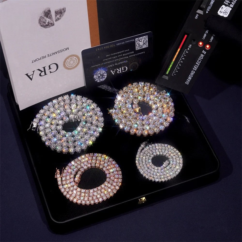 925 Silver Moissanite Tennis Chain and Bracelet – VVS Iced Out Choker Necklace and Bracelet (2–6.5mm)