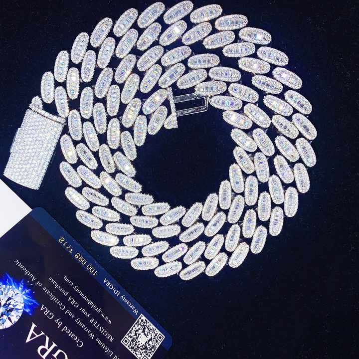 VVS Moissanite Baguette Cuban Chain – Iced Out 18MM Necklace, Gold-Plated