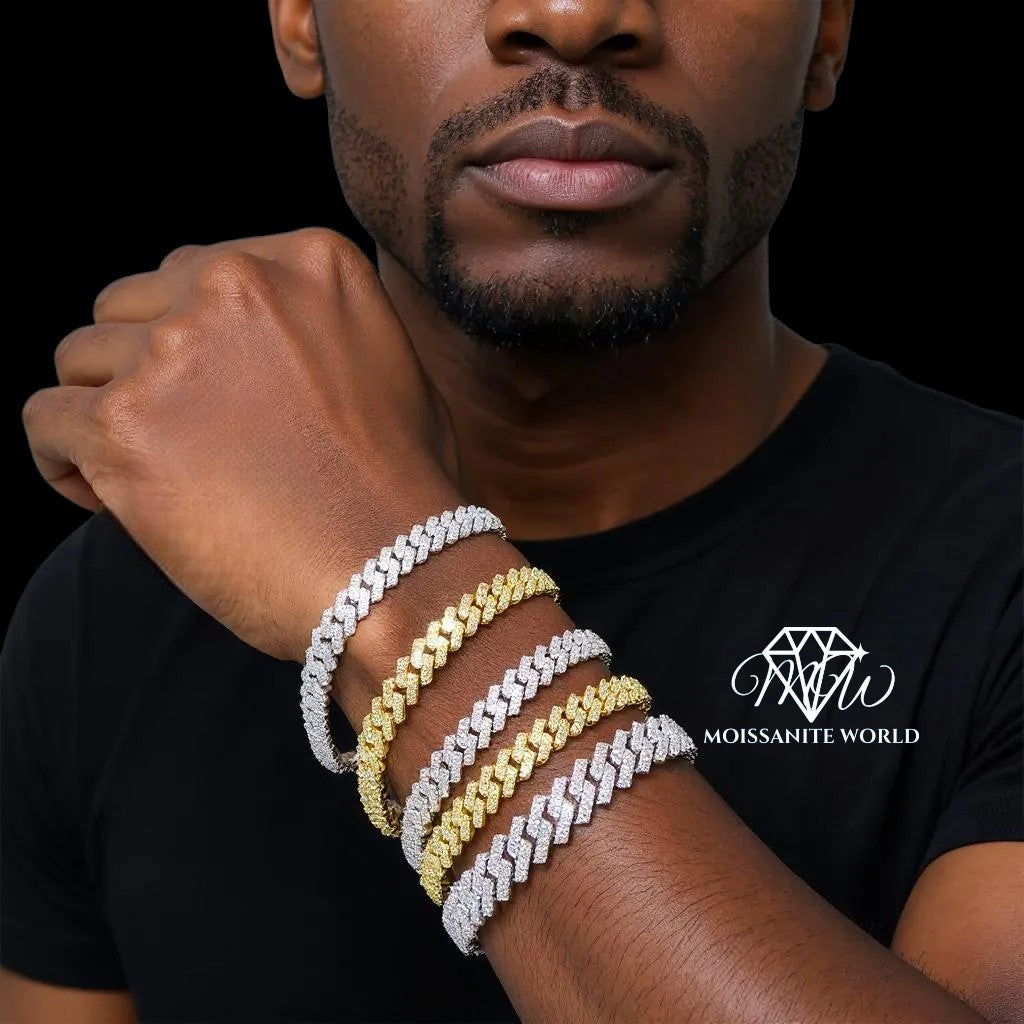 925 Sterling Silver Moissanite Cuban Link Bracelet – 6mm, 8mm, 10mm, 12mm | Iced Out Hip Hop Jewelry for Men