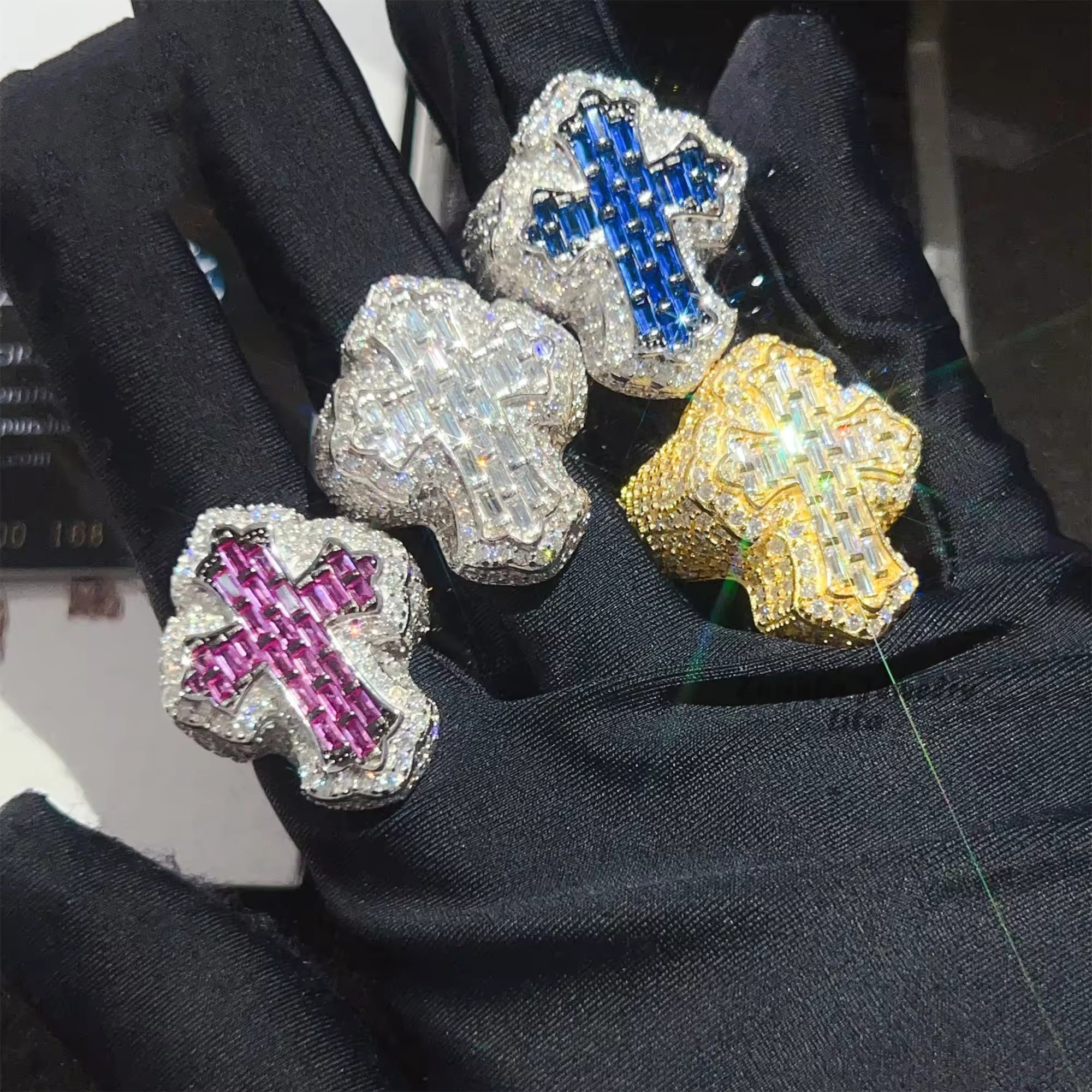 VVS Moissanite Cross Ring – Iced Out Design, 925 Sterling Silver