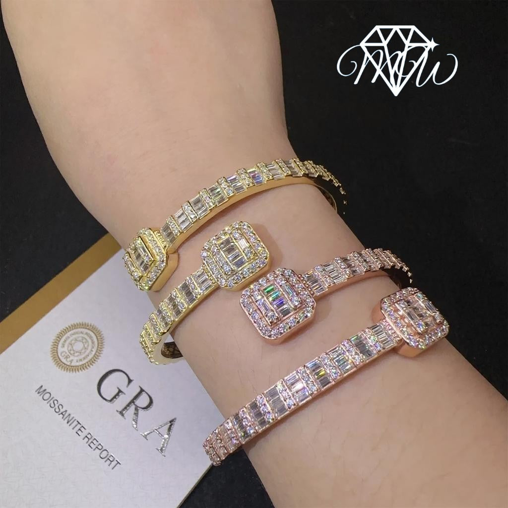 925 Sterling Silver Iced Out Hip Hop Bracelet & Bangle | VVS1 Baguette Moissanite Diamonds