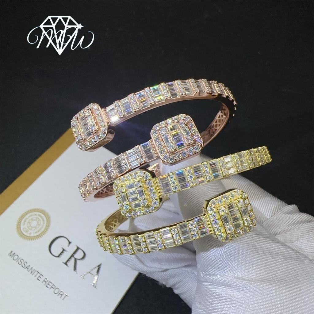 925 Sterling Silver Iced Out Hip Hop Bracelet & Bangle | VVS1 Baguette Moissanite Diamonds
