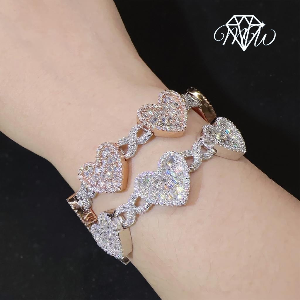 14MM Moissanite Heart Cuban Bracelet – 925 Silver Iced Out VVS1 Stones |  Jewelry for Men & Women