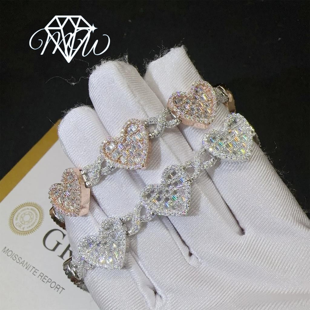 14MM Moissanite Heart Cuban Bracelet – 925 Silver Iced Out VVS1 Stones |  Jewelry for Men & Women