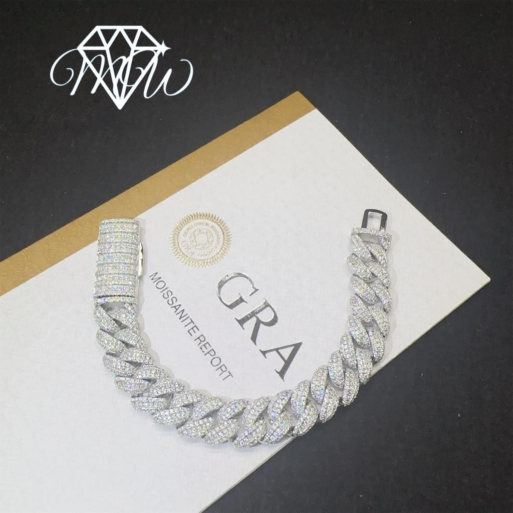 13MM Moissanite Cuban Bracelet – Solid 925 Silver Iced Out VVS1 Diamonds