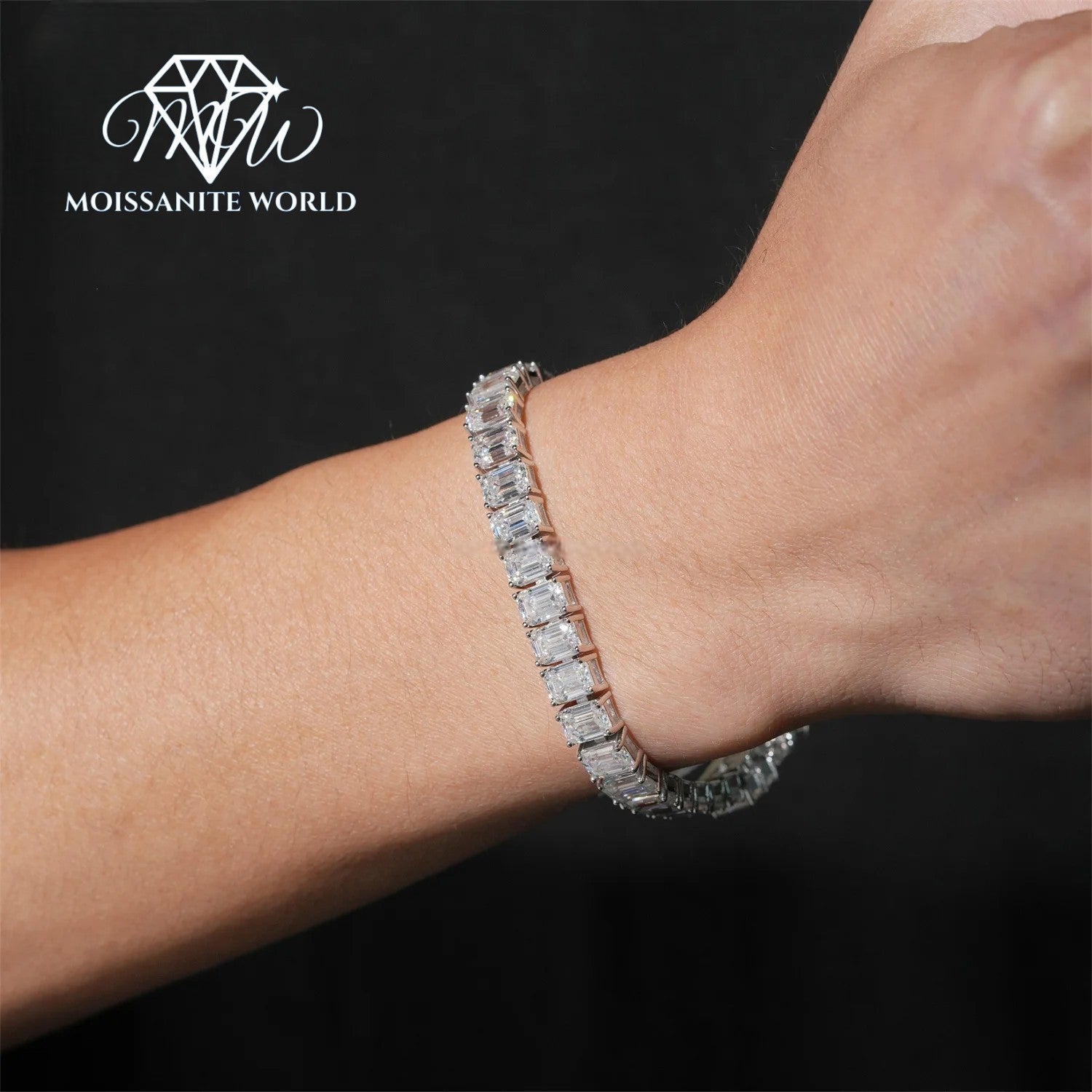 Moissanite Emerald Cluster Tennis Bracelet – Unisex Luxury Iced Out 925 Sterling Silver