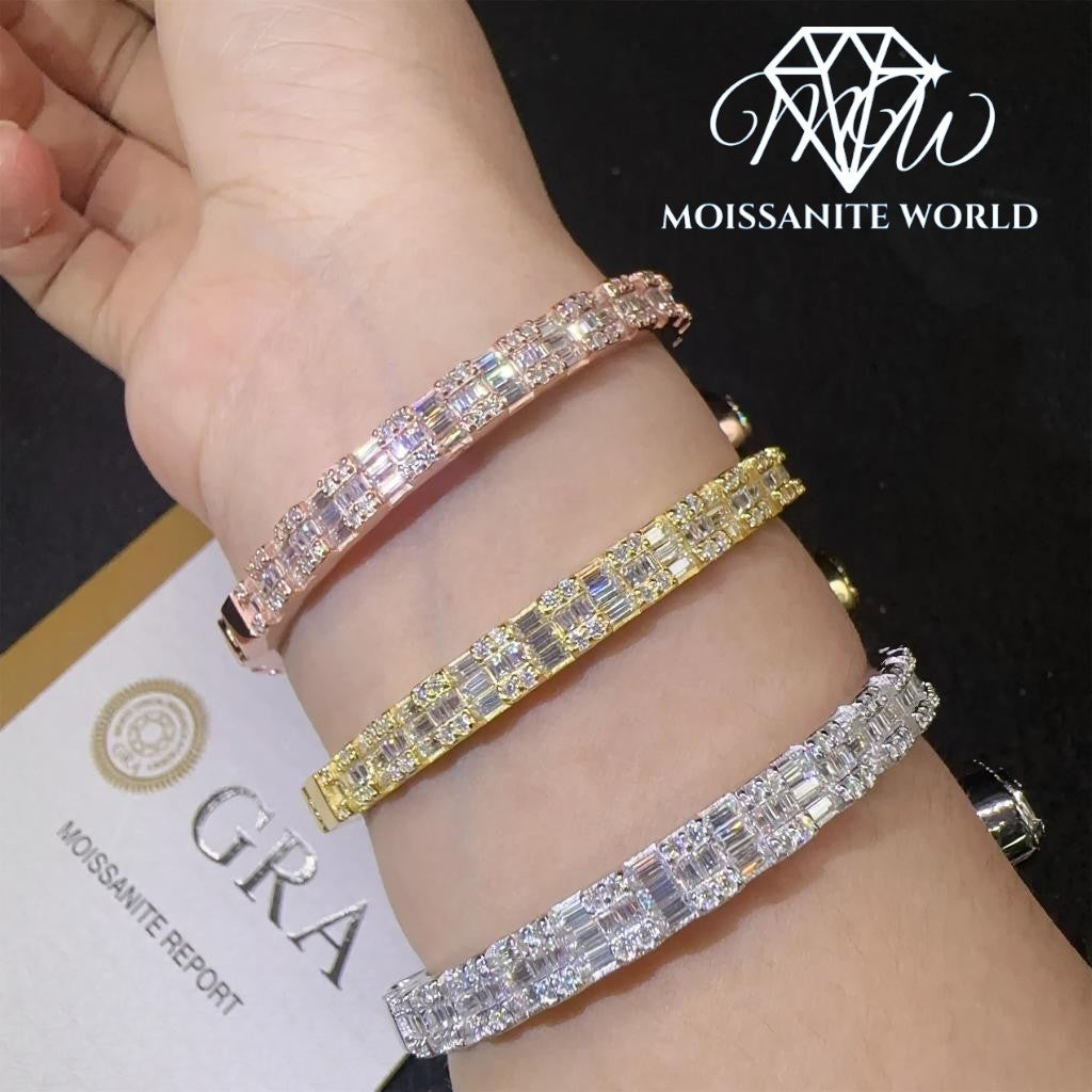 Oval Baguette Moissanite Bangle – 925 Silver Iced Out Bracelet