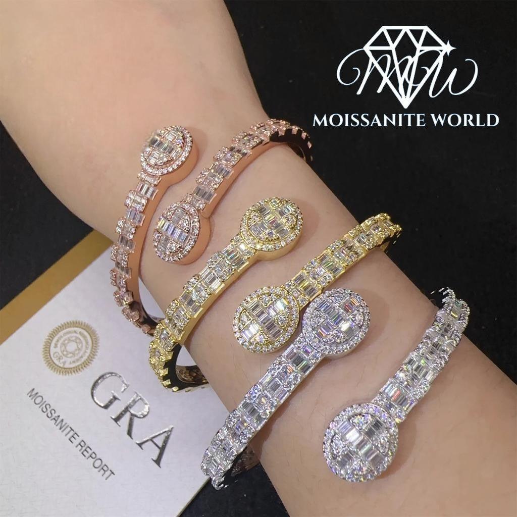 Oval Baguette Moissanite Bangle – 925 Silver Iced Out Bracelet