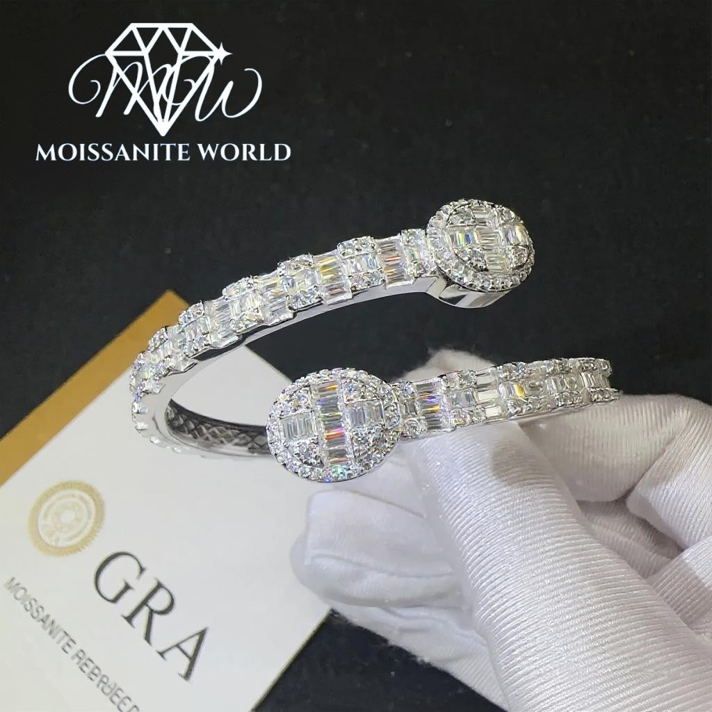 Oval Baguette Moissanite Bangle – 925 Silver Iced Out Bracelet