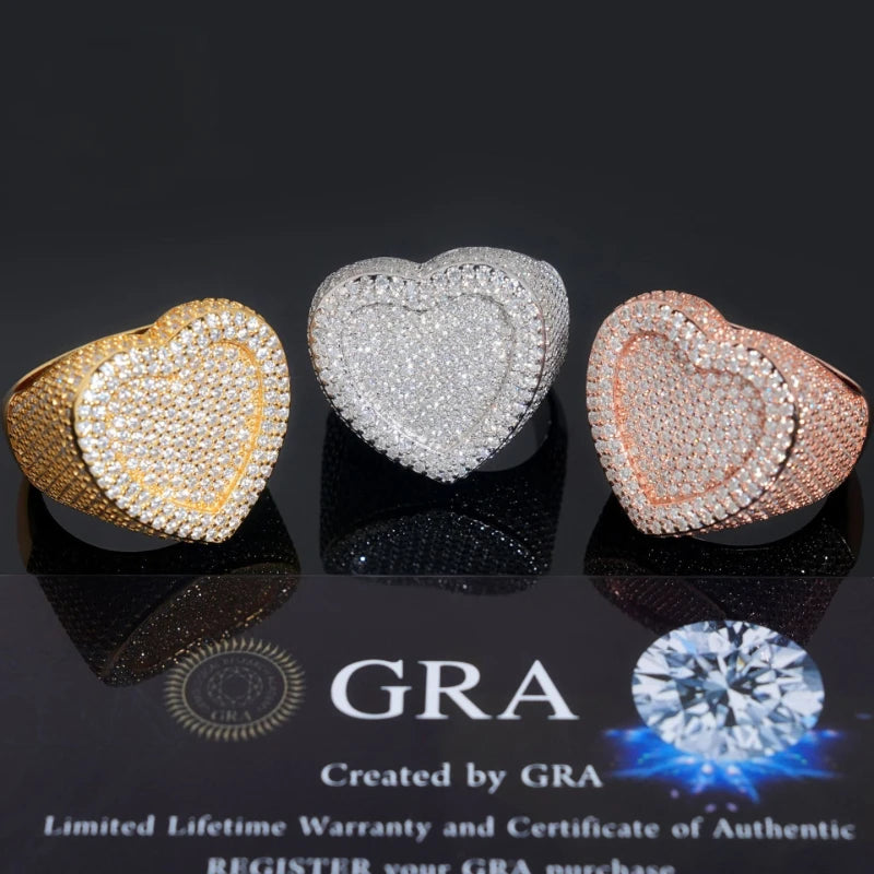 Custom Heart-Shaped VVS Moissanite Ring – Iced Out Bussdown Design, Gold Plated 925 Sterling Silver