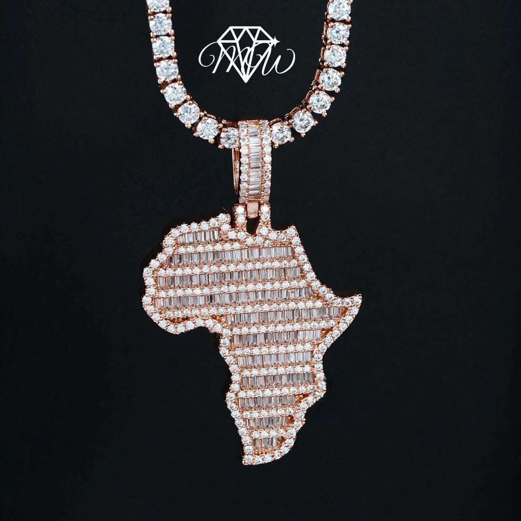 African Map Pendant – 925 Silver VVS Moissanite Iced Out Jewelry