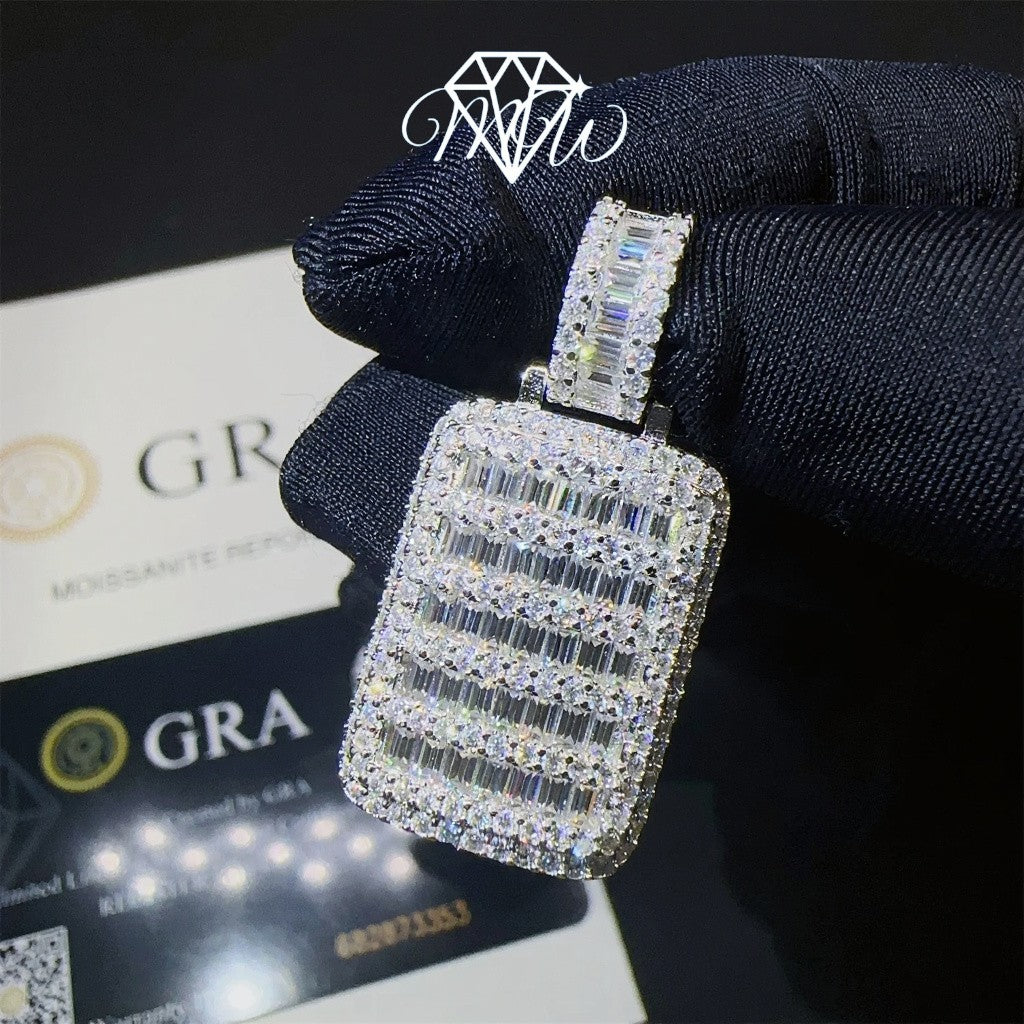 Dog Tag Pendant – 925 Silver VVS1 Moissanite Iced Out Hip Hop Jewelry