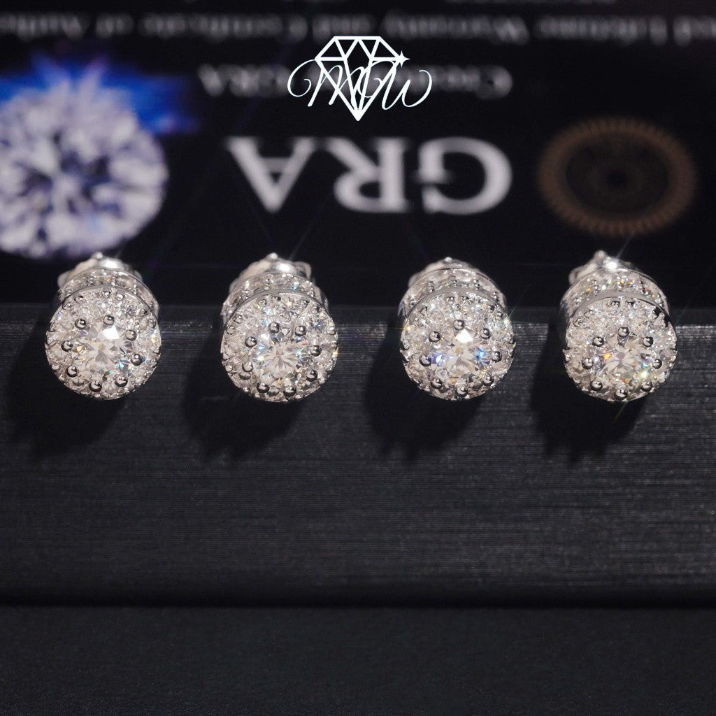 VVS Moissanite Iced Out Stud Earrings – GRA Certified Hip Hop Jewelry in 925 Sterling Silver with Gold Plated Finish | Ready to Ship for Men