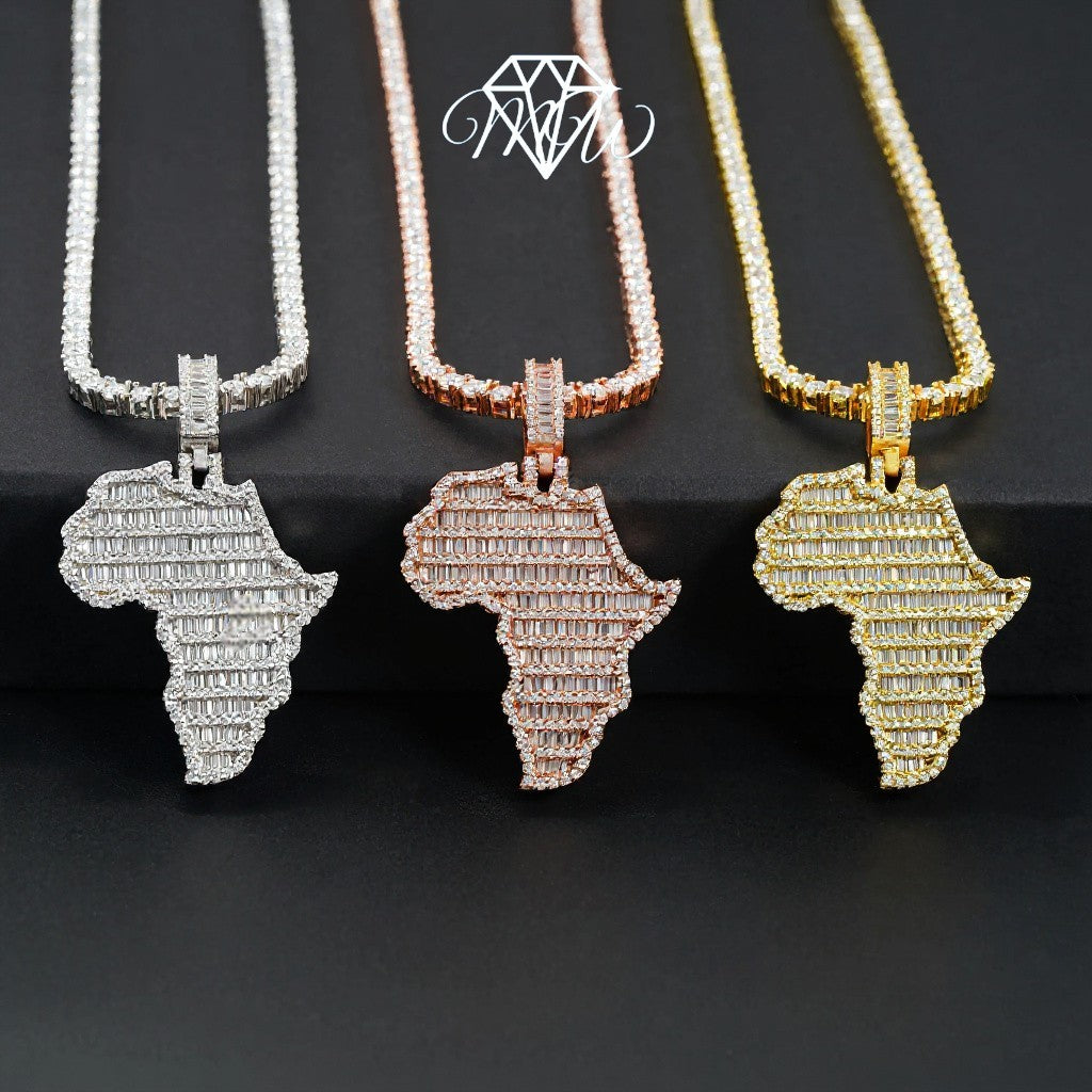 African Map Pendant – 925 Silver VVS Moissanite Iced Out Jewelry