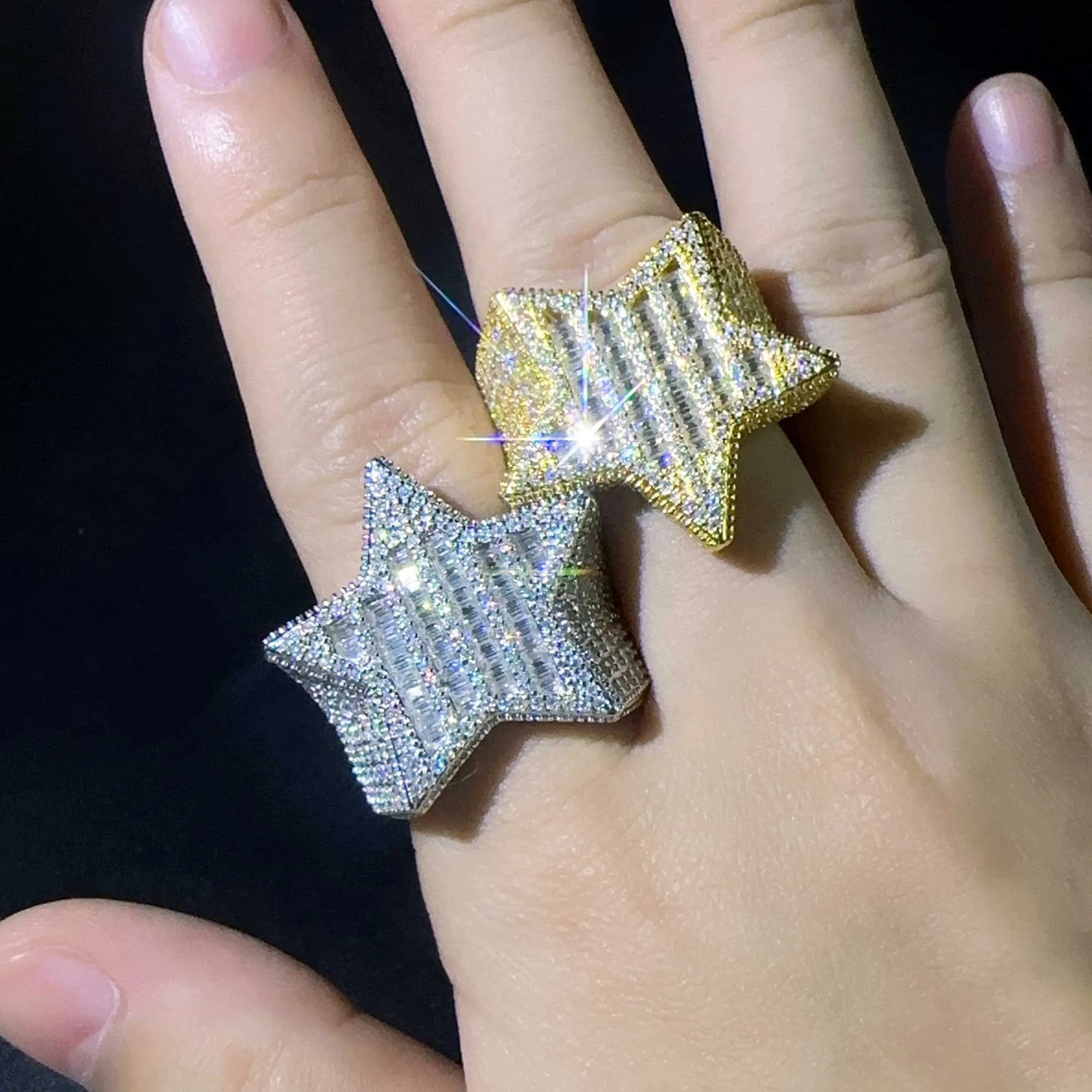 VVS Moissanite Baguette Star Ring – Iced Out 925 Sterling Silver