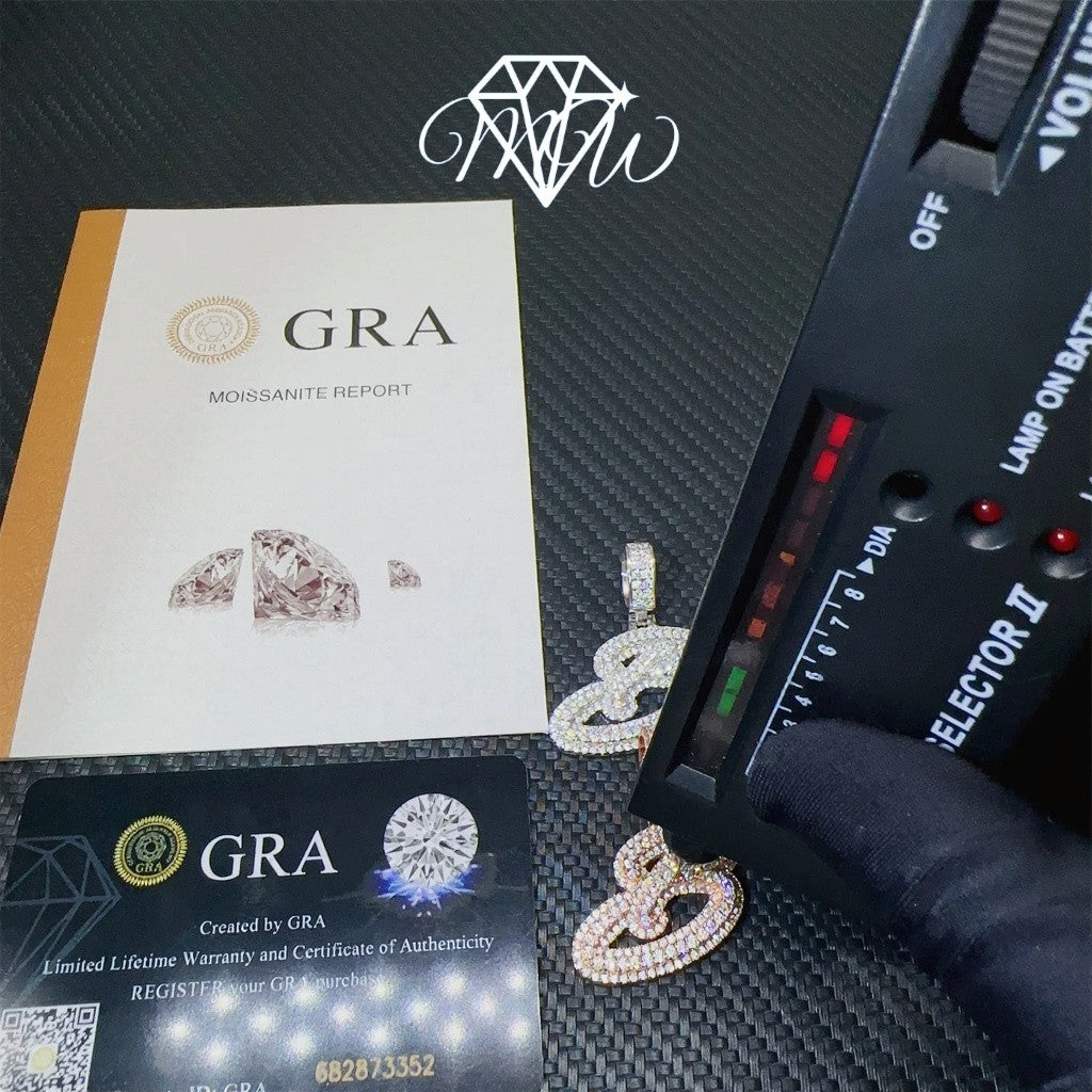 B Letter Pendant – 925 Silver VVS1 Moissanite Iced Out Jewelry