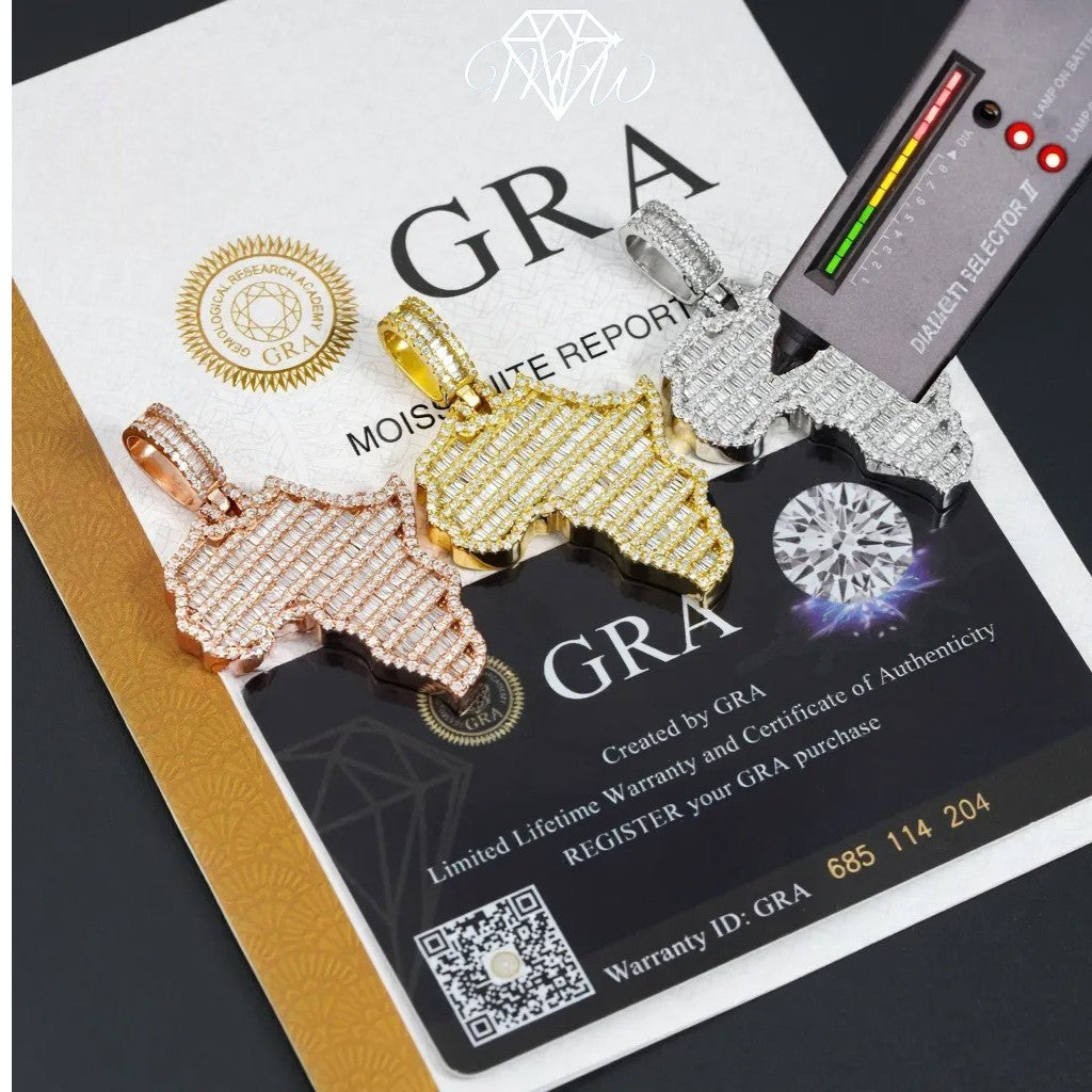 African Map Pendant – 925 Silver VVS Moissanite Iced Out Jewelry