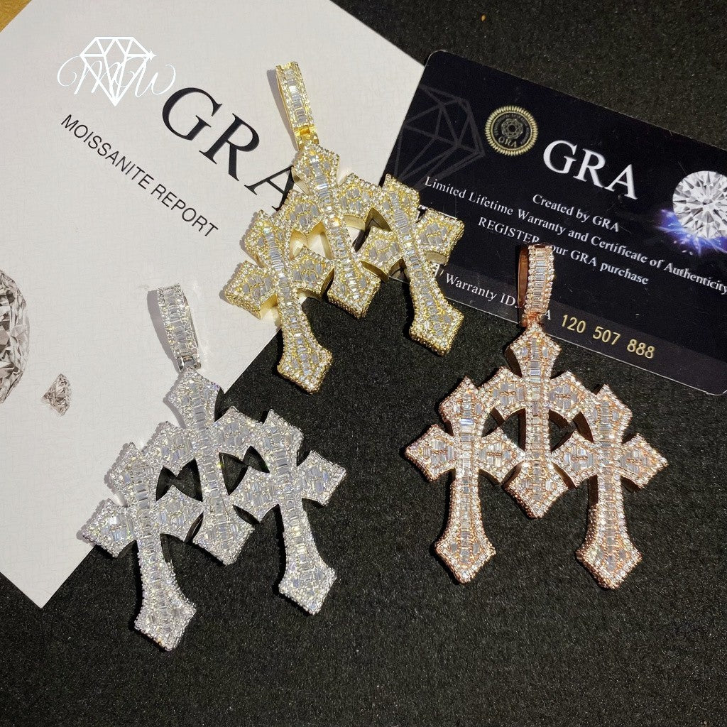 Triple Cross Pendant – 925 Silver VVS Moissanite Iced Out Hip Hop Jewelry