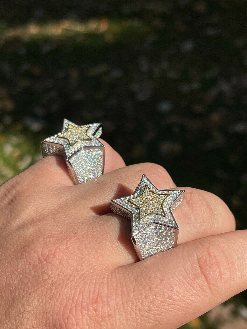 Iced Out VVS Moissanite Star Ring – 925 Sterling Silver