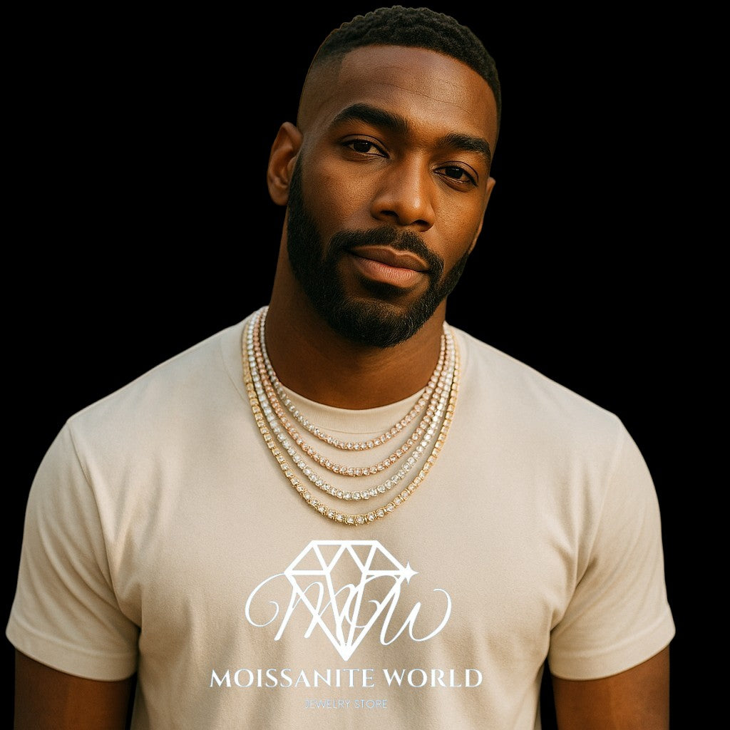 925 Silver Tennis Choker Chain Iced Out VVS Moissanite Diamond Chain( 4 - 6.5 mm)