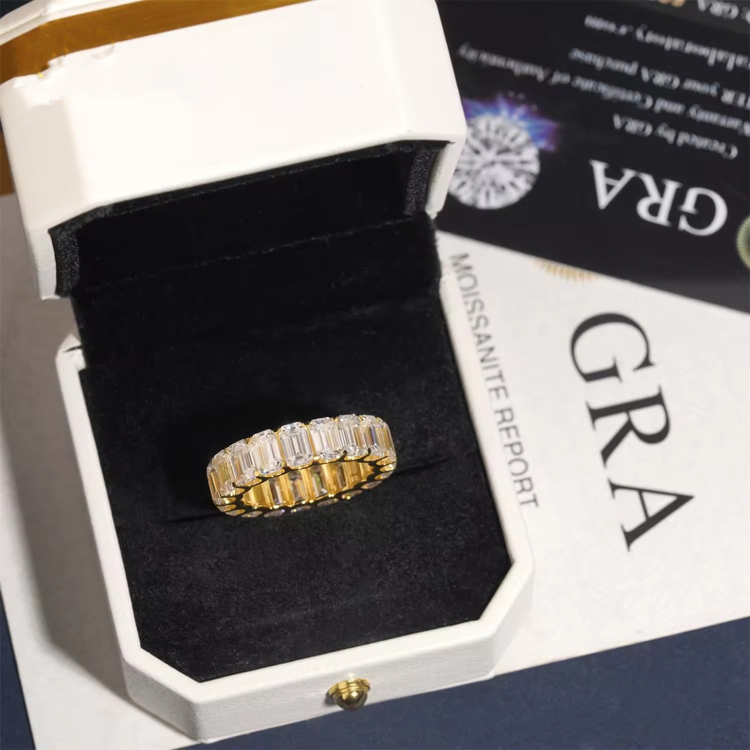 Emerald Cut Moissanite Eternity Ring – Iced Out 925 Sterling Silver