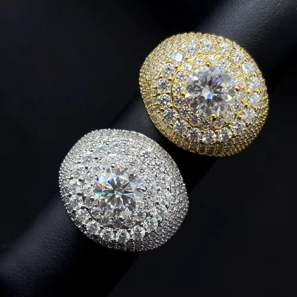 Iced Out VVS Moissanite Dome Ring with Center Piece – 925 Sterling Silver