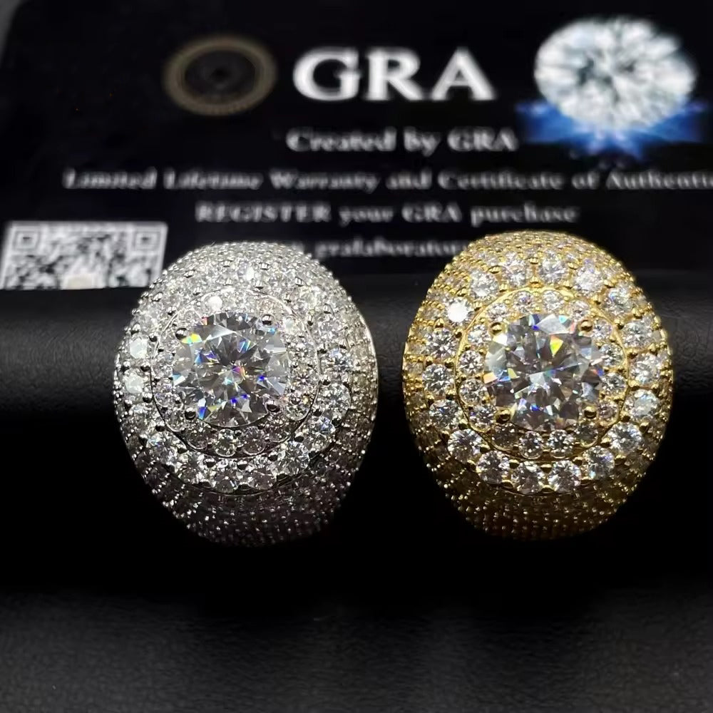 Iced Out VVS Moissanite Dome Ring with Center Piece – 925 Sterling Silver