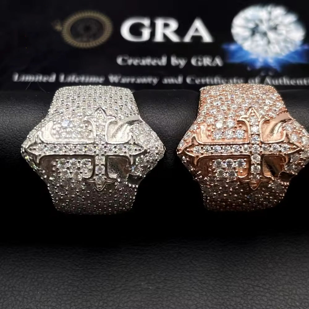 Iced Out VVS Moissanite Cross Ring – 925 Sterling Silver