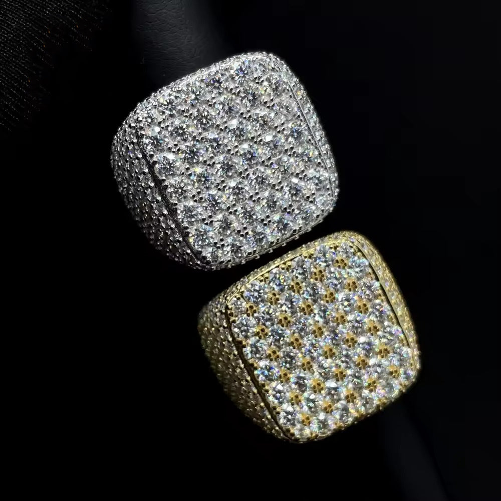 VVS Moissanite Square Ring – Iced Out 14K Gold Plated 925 Sterling Silver