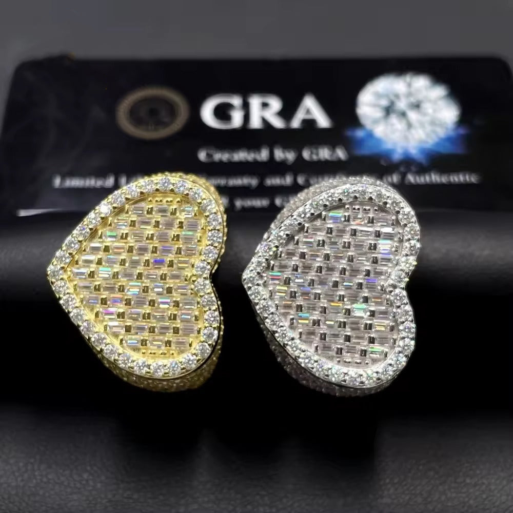 VVS Moissanite Baguette Heart Ring – Iced Out 925 Sterling Silver