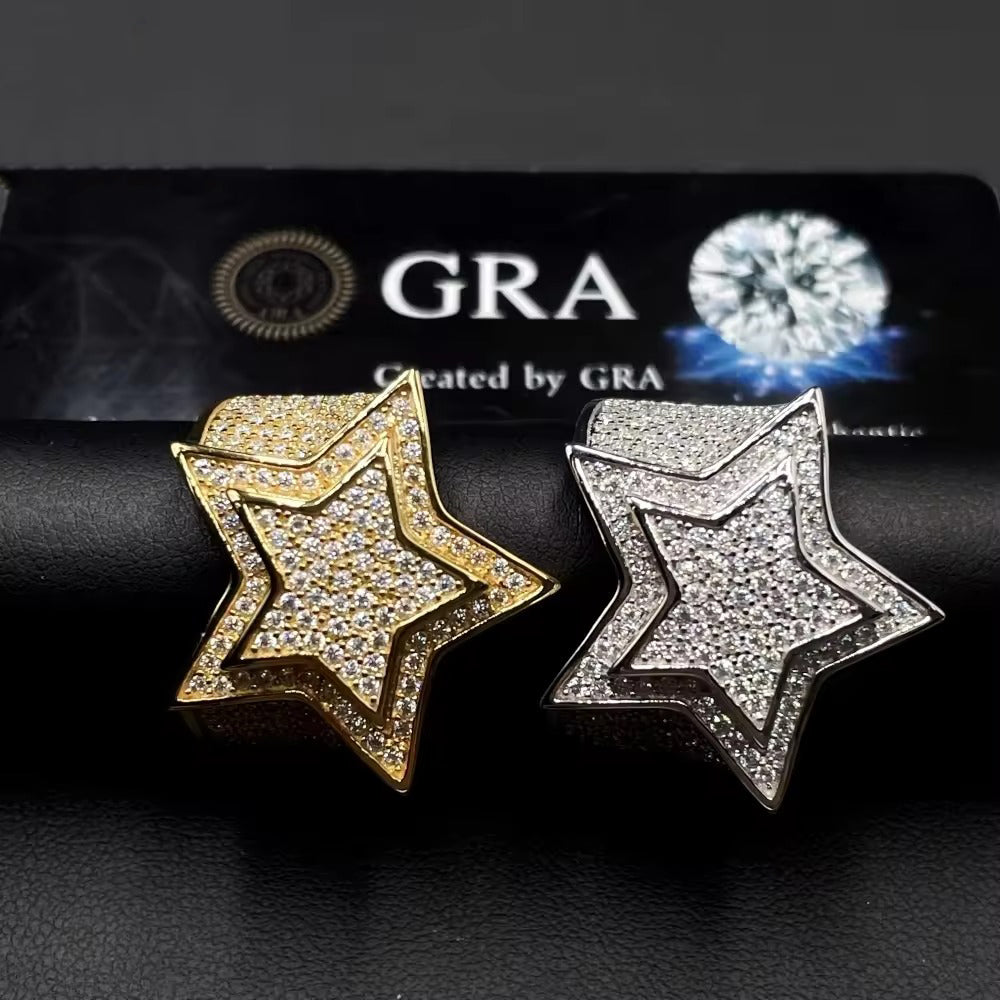 Iced Out VVS Moissanite Star Ring – 925 Sterling Silver