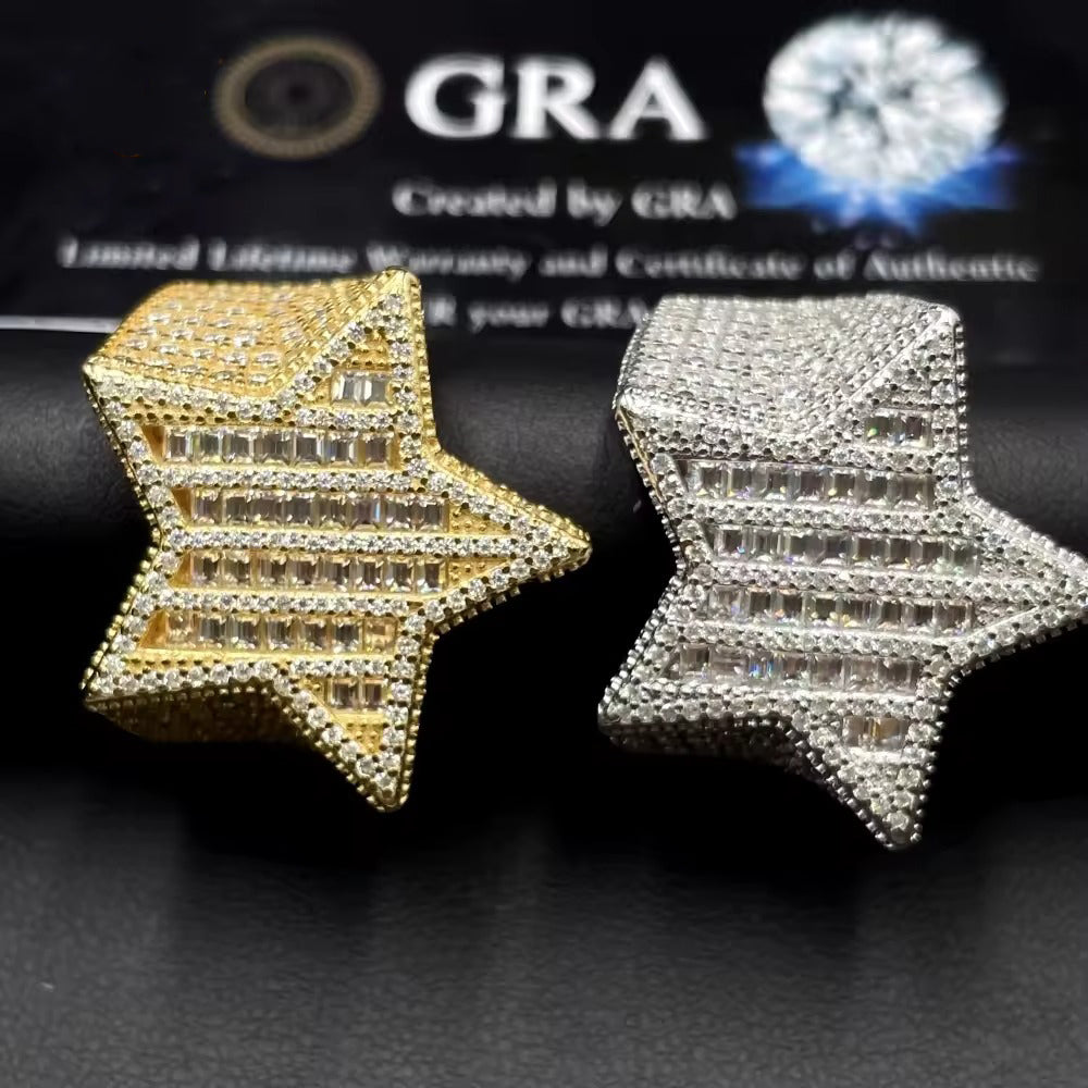 VVS Moissanite Baguette Star Ring – Iced Out 925 Sterling Silver