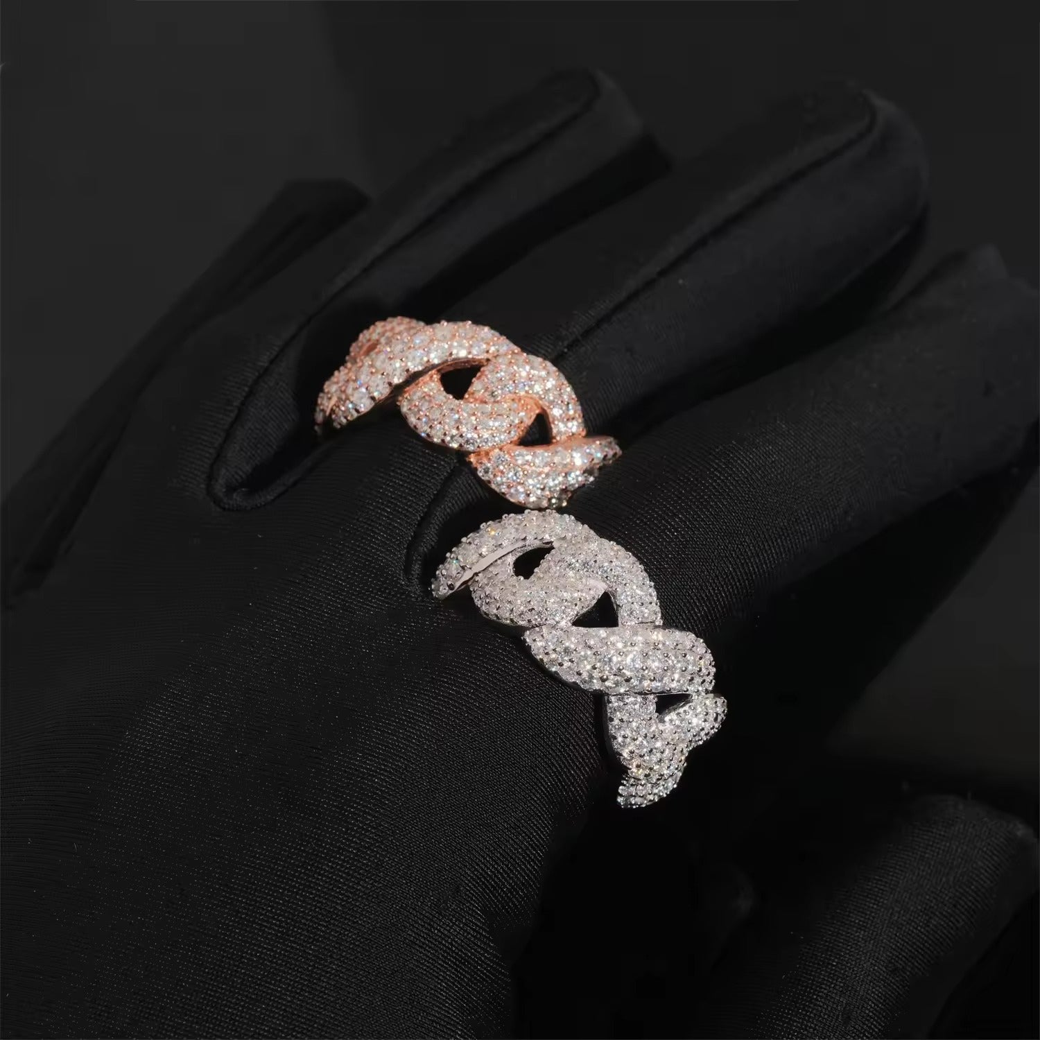 Fully Iced Out Cuban VVS Moissanite Eternity Ring – Rose Gold Plated 925 Sterling Silver