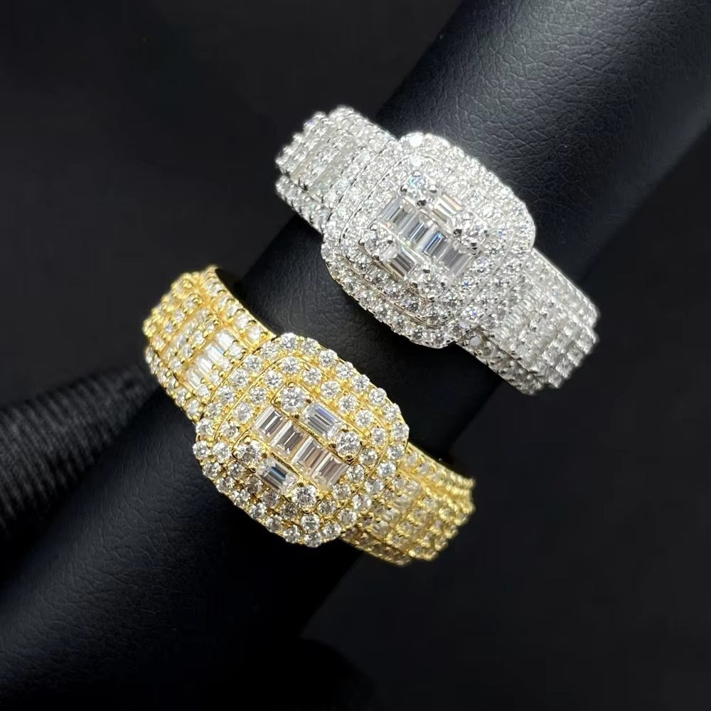 Round Baguette cut VVS Moissanite Ring – Iced Out 925 Sterling Silver