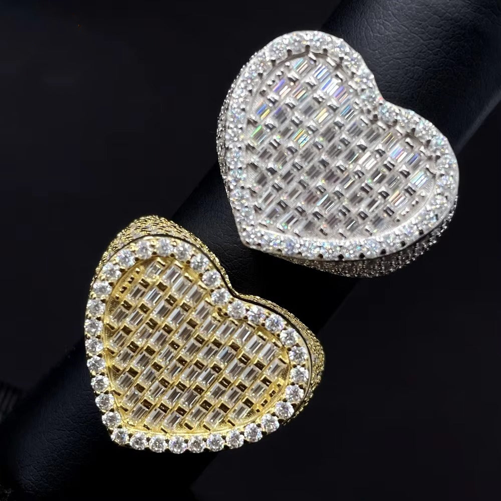 VVS Moissanite Baguette Heart Ring – Iced Out 925 Sterling Silver