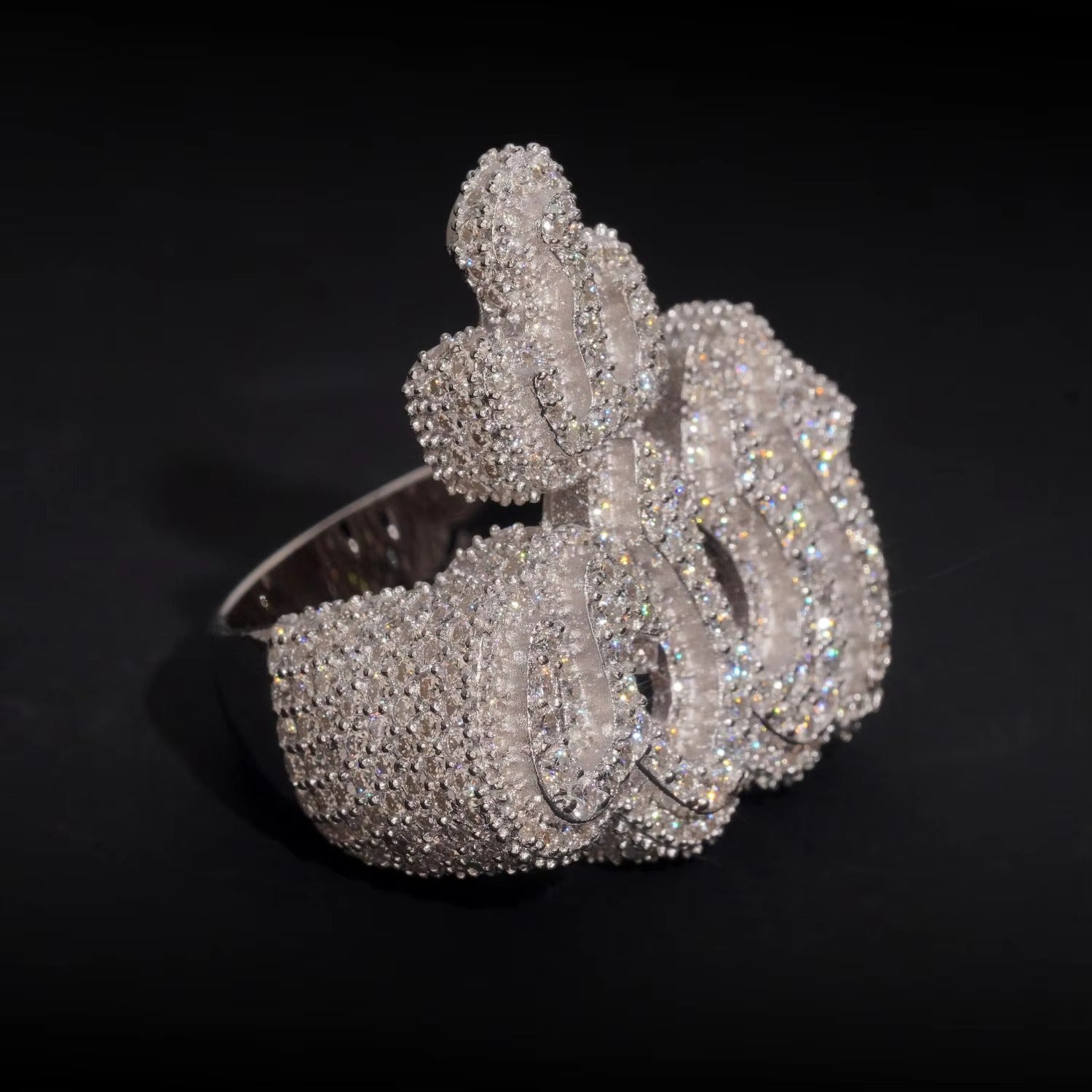 Baguette Style Iced Out VVS Moissanite - Custom 925 Sterling Silver Allah Diamond Ring