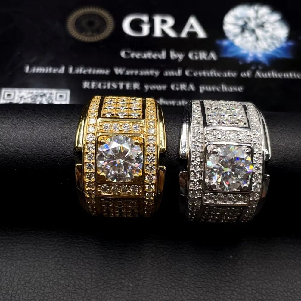 VVS Moissanite Iced out Statement Ring – 14K Gold Plated 925 Sterling Silver