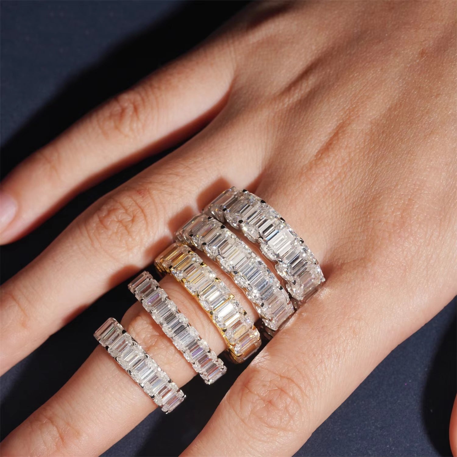 Emerald Cut Moissanite Eternity Ring – Iced Out 925 Sterling Silver