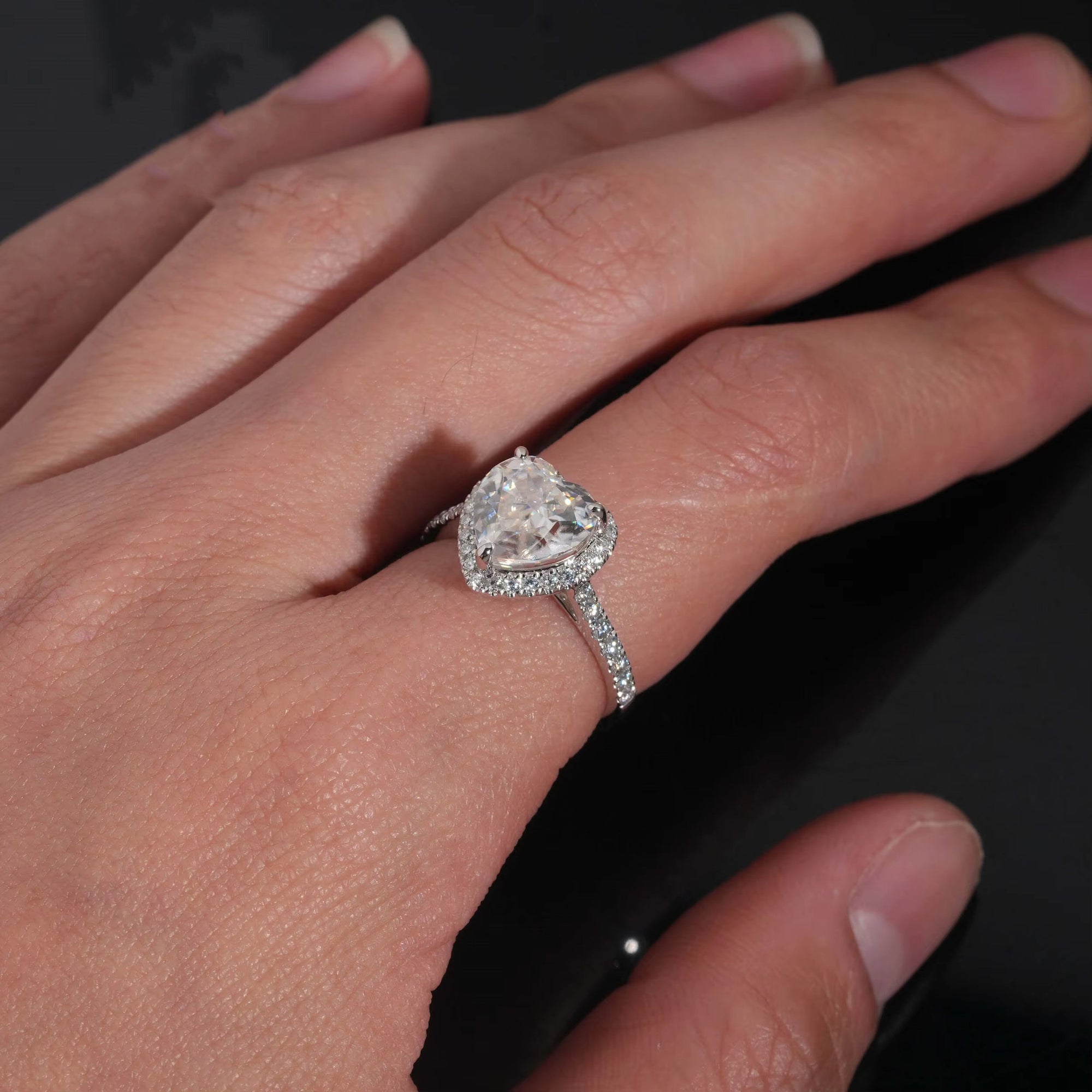 Heart Cut VVS Moissanite Engagement Ring – Iced Out 14K White Gold Band